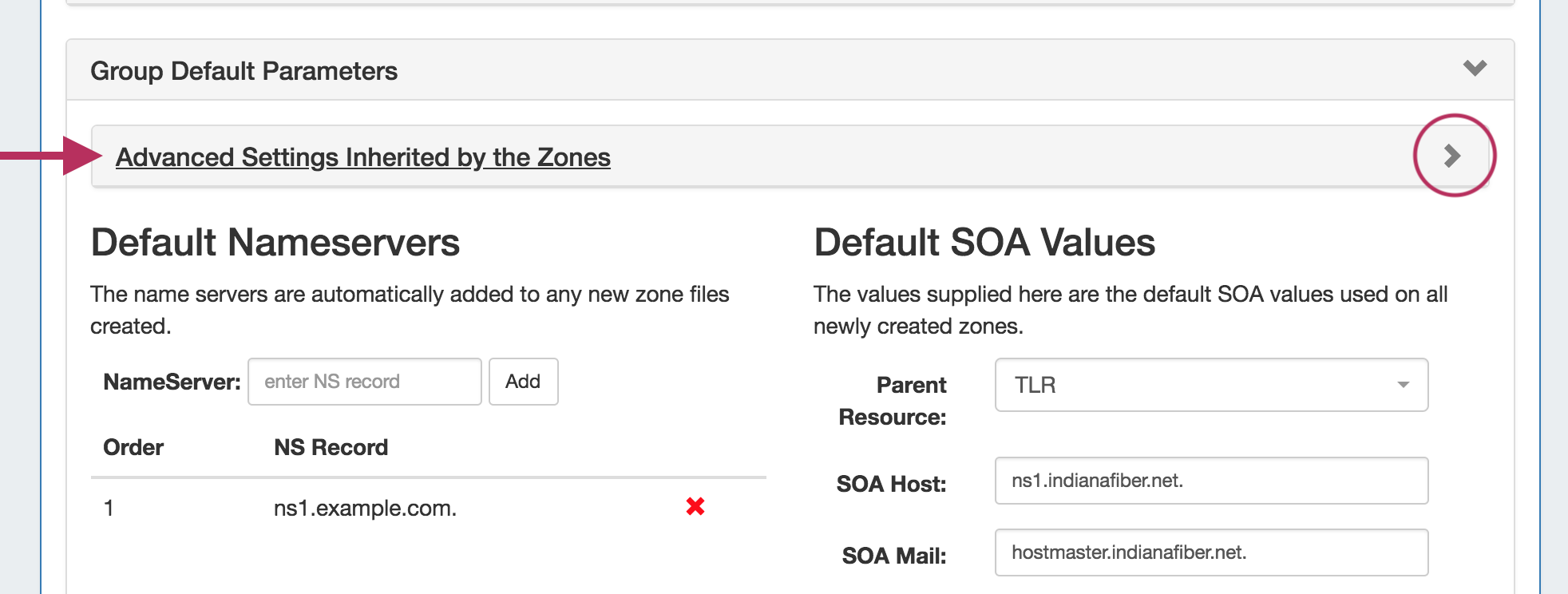 ProVision Documentation > .Working with DNS Groups vHG-8.3.0 > 7.1.0 DNS Groups Advanced Settings Inherited.png