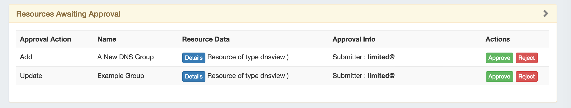 ProVision Documentation > .Working with DNS Groups vHG-8.3.0 > 7.1.0 DNS Groups Pending Approvals Group Level.png
